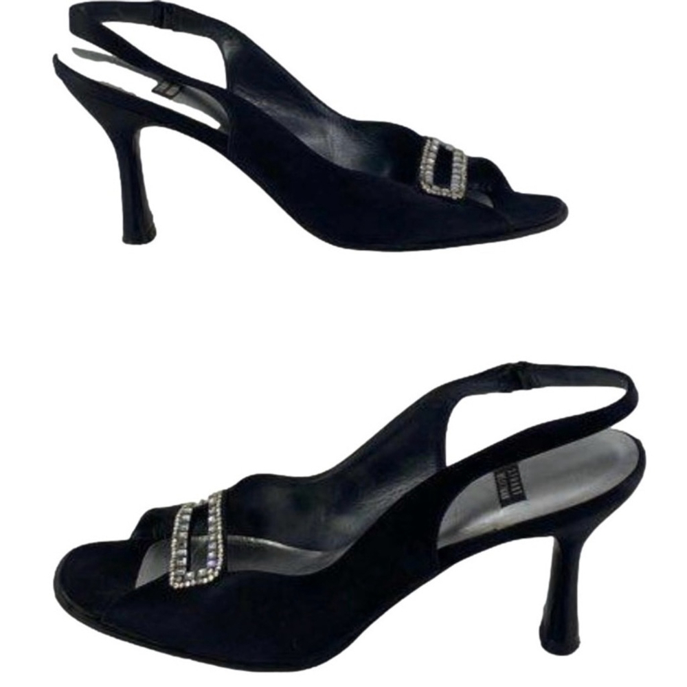 Stuart Weitzman Black Slingback Heels with Metallic Buckle